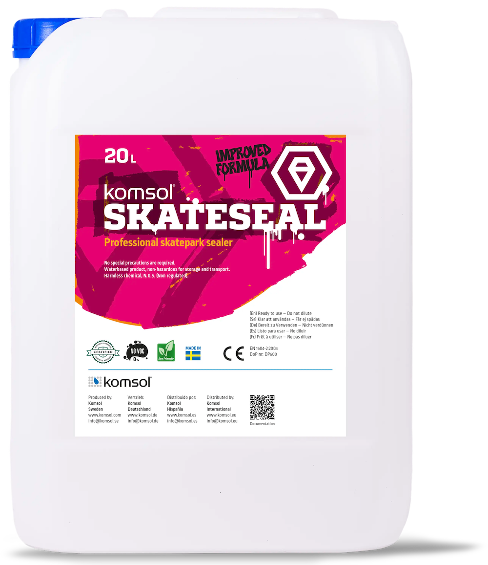 Komsol SKATESEAL Premium Versiegelung Skatepark Beton Spezialformel maximale Haltbarkeit Sicherheit Skater Kanister