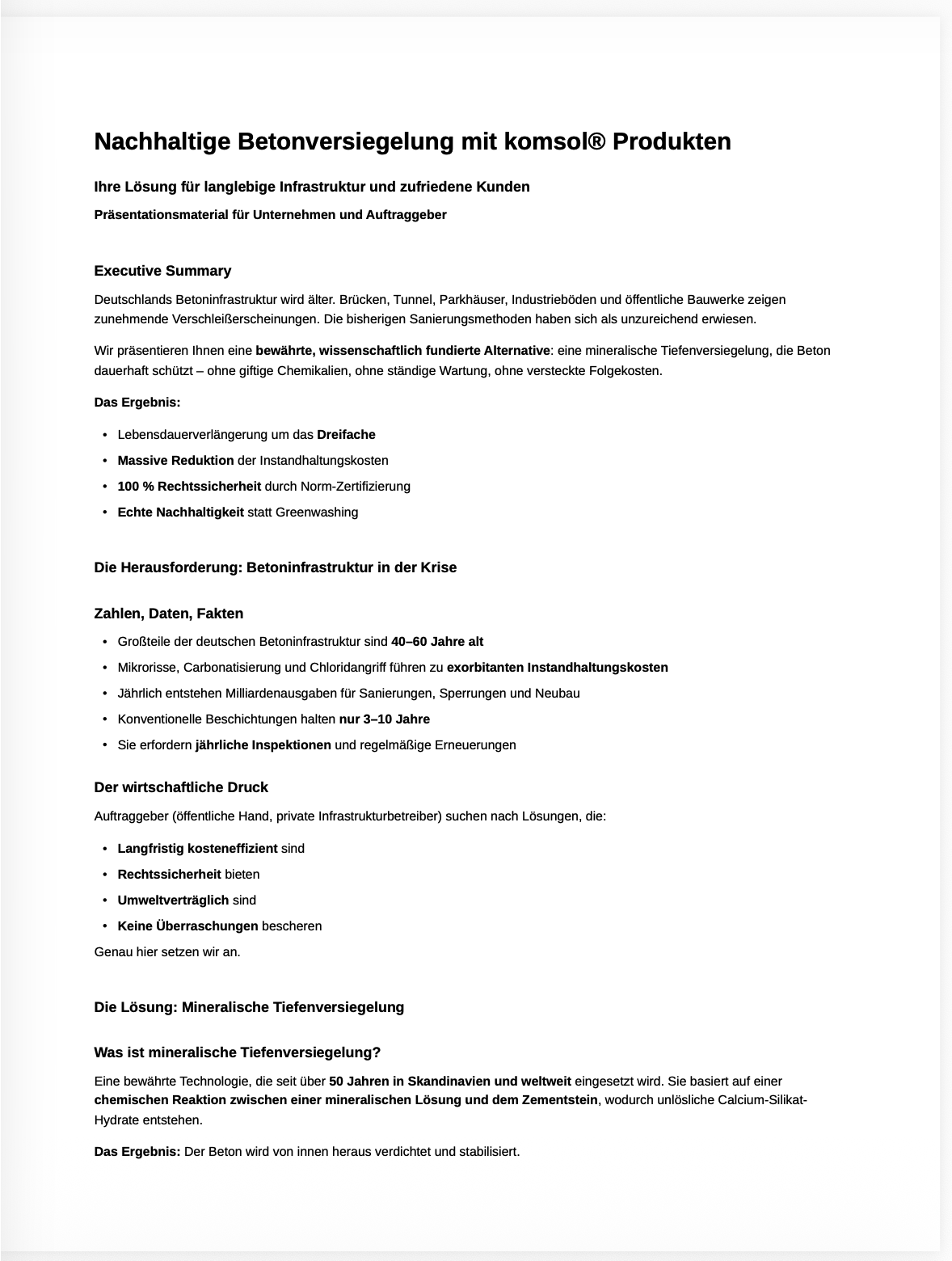 komsol mineralische nachhaltige ungiftige Betonversiegelung Kunden Unternehmen Auftraggeber Argumente Unterstuetzung
